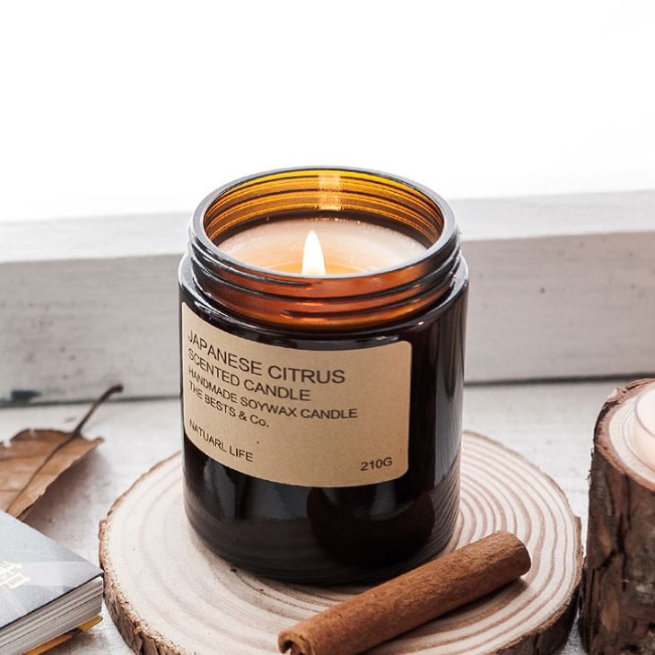 8oz 10oz 12oz luxury empty amber glass candle jars with metal lid
