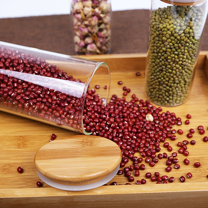 8oz 10oz 15oz Household sealed bamboo lid glass round clear set for kitchen food