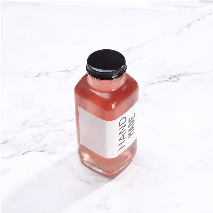 8oz 12oz 16oz Square Clear Glass Cold Pressed Juice Bottle with Safety Cap
