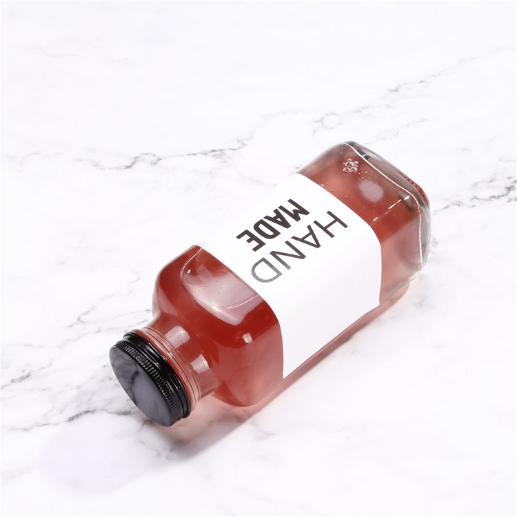 8oz 12oz 16oz Square Clear Glass Cold Pressed Juice Bottle with Safety Cap