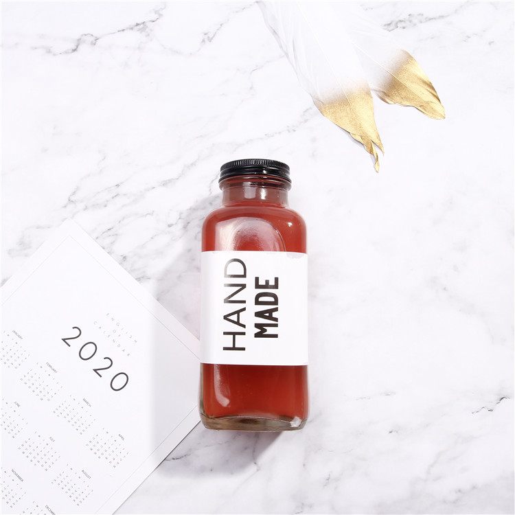 8oz 12oz 16oz Square Clear Glass Cold Pressed Juice Bottle with Safety Cap
