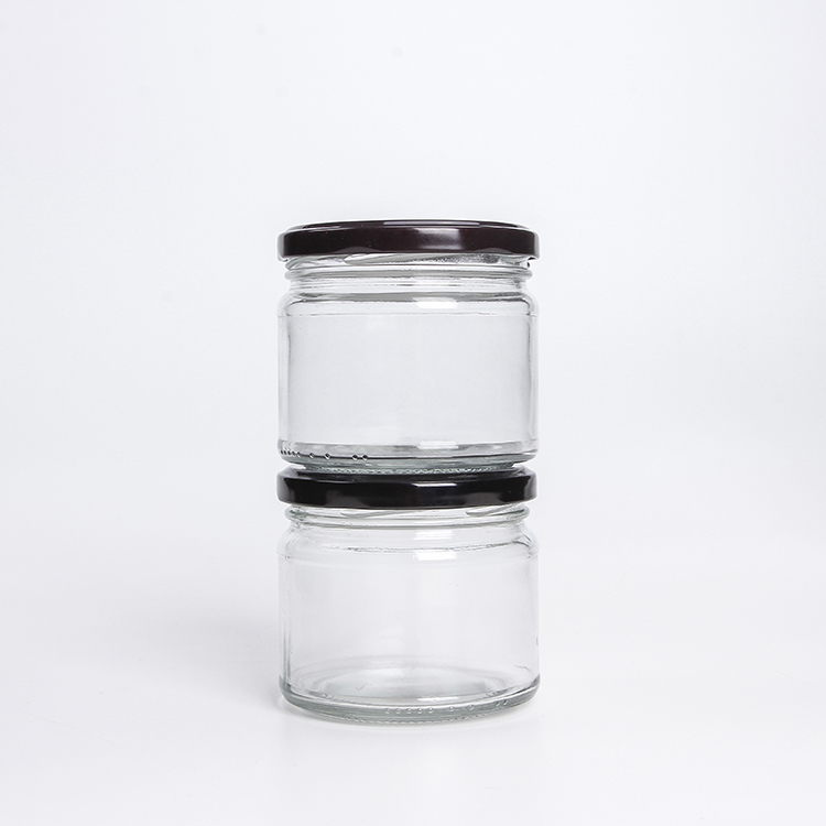 8oz 12oz Empty Glass Round Jars For Food Storage Round Glass Canning Jars With Black Metal Lids