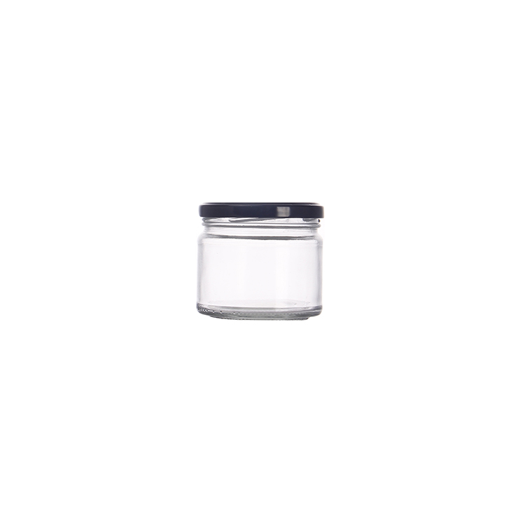 8oz 12oz Empty Glass Round Jars For Food Storage Round Glass Canning Jars With Black Metal Lids