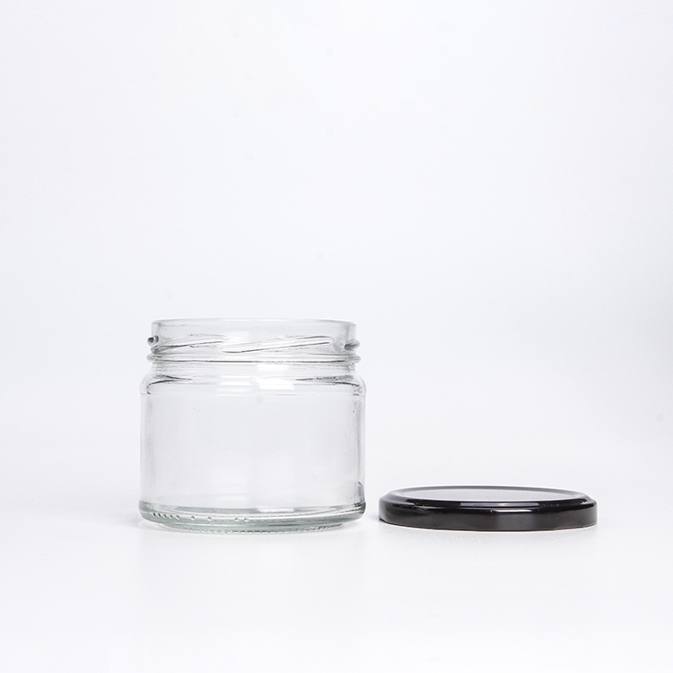 8oz 12oz Empty Glass Round Jars For Food Storage Round Glass Canning Jars With Black Metal Lids