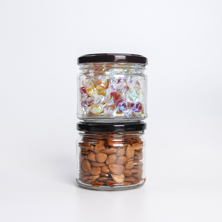 8oz 12oz Empty Glass Round Jars For Food Storage Round Glass Canning Jars With Black Metal Lids