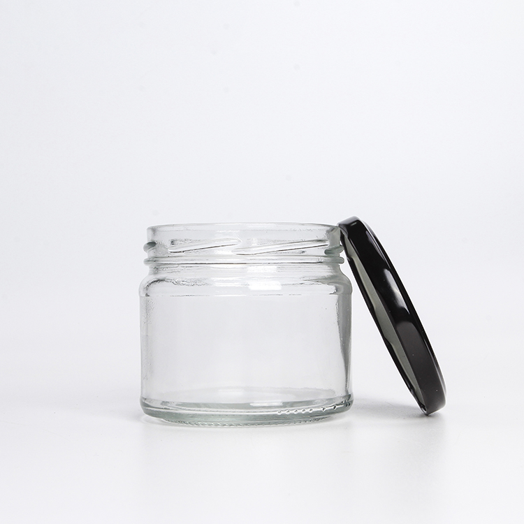 8oz 12oz Empty Glass Round Jars For Food Storage Round Glass Canning Jars With Black Metal Lids