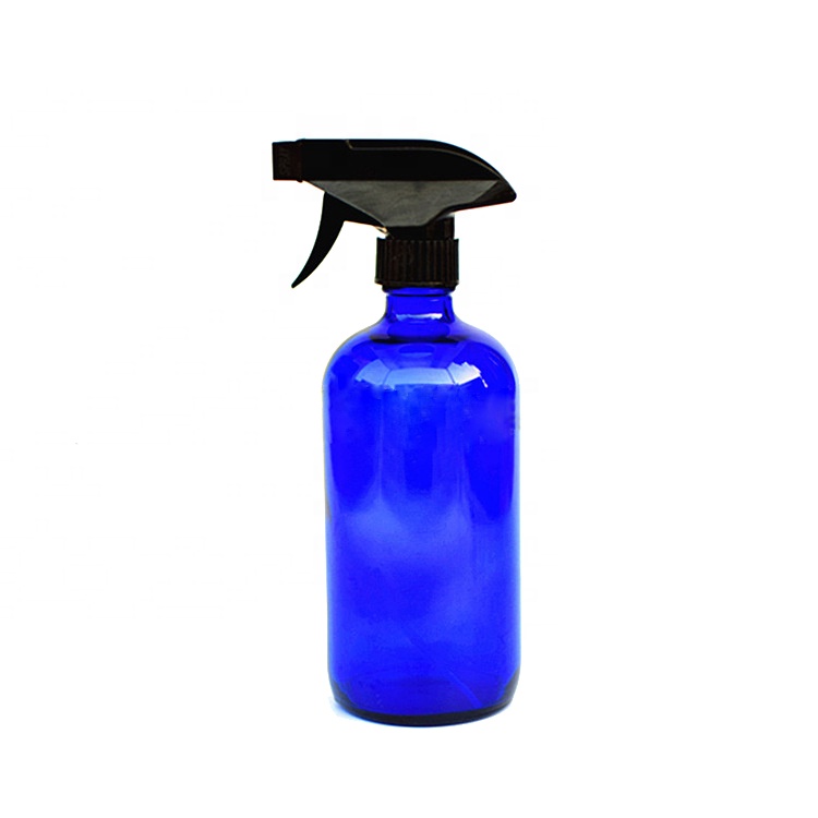 8oz 16 oz Cobalt Blue boston round glass spray Bottles with black atomizer cap