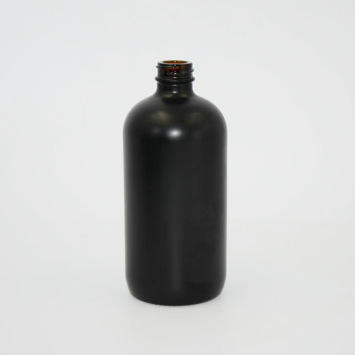 8oz 16 oz Matte Black Glass Boston Round Bottle With 28 Neck Cap