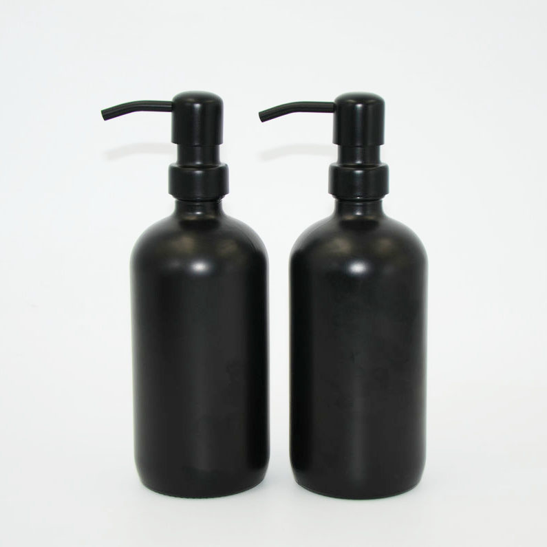 8oz 16 oz Matte Black Glass Boston Round Bottle With 28 Neck Cap