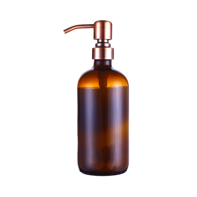 8oz 16oz 250ml 500ml Clear Amber Boston Round Glass Lotion Soap Bottle with Black Pump Dispenser