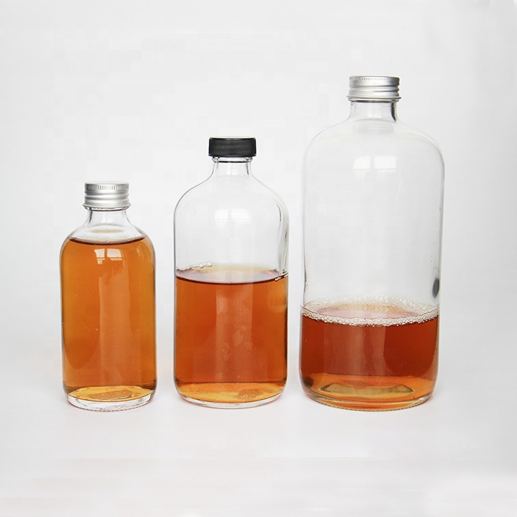 8oz 16oz 32oz 250ml 500ml 1000ml Clear Glass Bottle With Black Airtight Lid For Drinking Kombucha Bottle