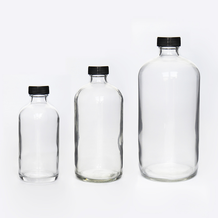 8oz 16oz 32oz 250ml 500ml 1000ml Clear Glass Bottle With Black Airtight Lid For Drinking Kombucha Bottle