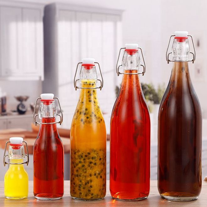 8oz 16oz 32oz Estilo sealing Swing Top Cap Clear Glass Bottles Square/round 330ml 500ml swing top cap liquor beer glass bottle