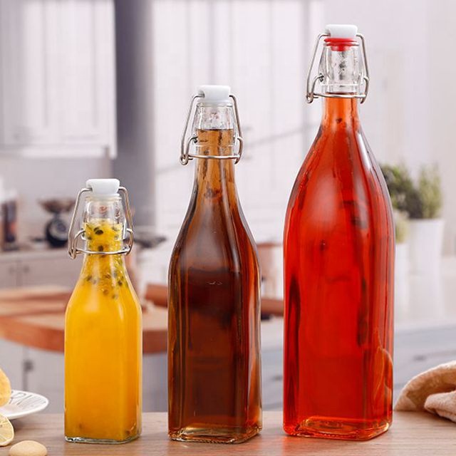 8oz 16oz 32oz Estilo sealing Swing Top Cap Clear Glass Bottles Square/round 330ml 500ml swing top cap liquor beer glass bottle