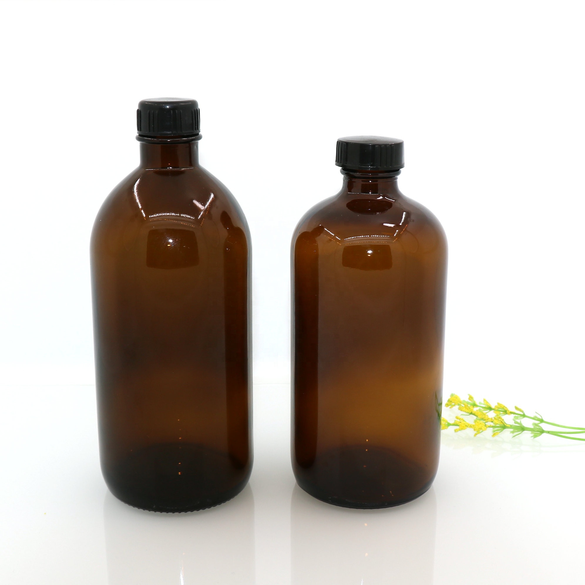 8oz 16oz Essential Oil Glass Bottle 250ml 500ml Boston Round Shampoo Bottle with Plastic Pump Sprayer for Liquid Soap bottle