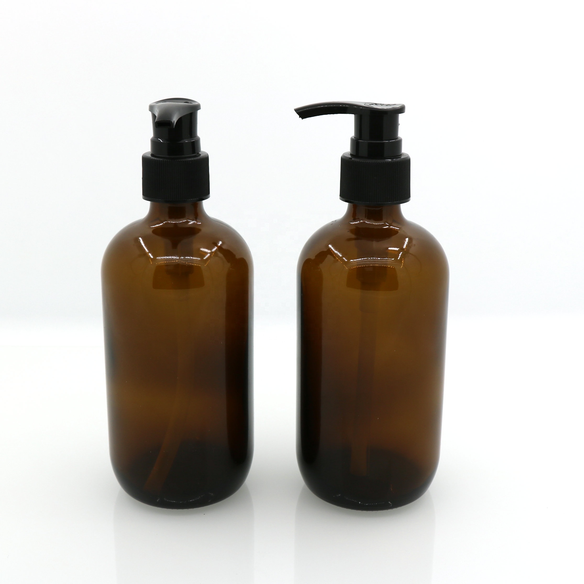 8oz 16oz Essential Oil Glass Bottle 250ml 500ml Boston Round Shampoo Bottle with Plastic Pump Sprayer for Liquid Soap bottle