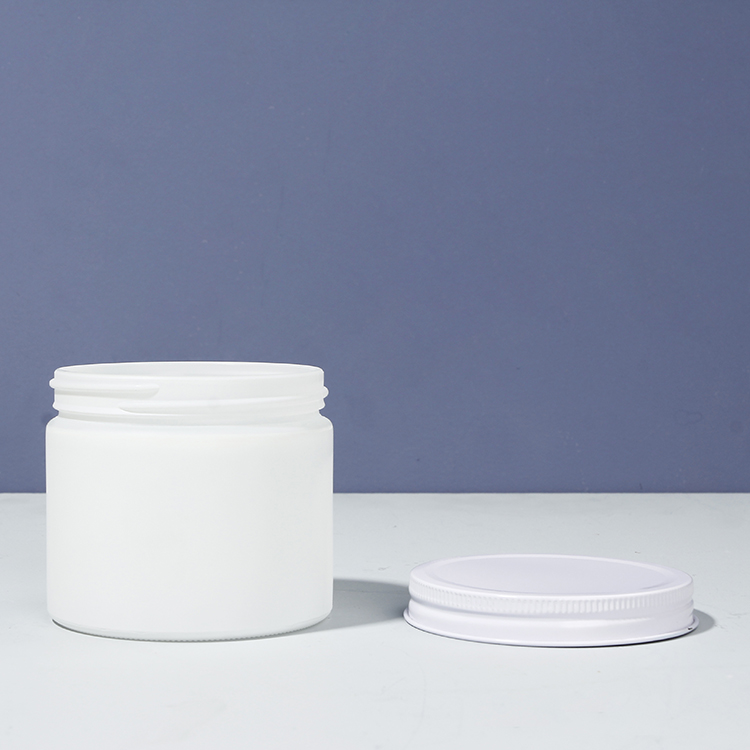 8oz 16oz Matte White Straight Side Glass Jar For Coconut Oi Body Oil Hair wax Storage With Metal Lid