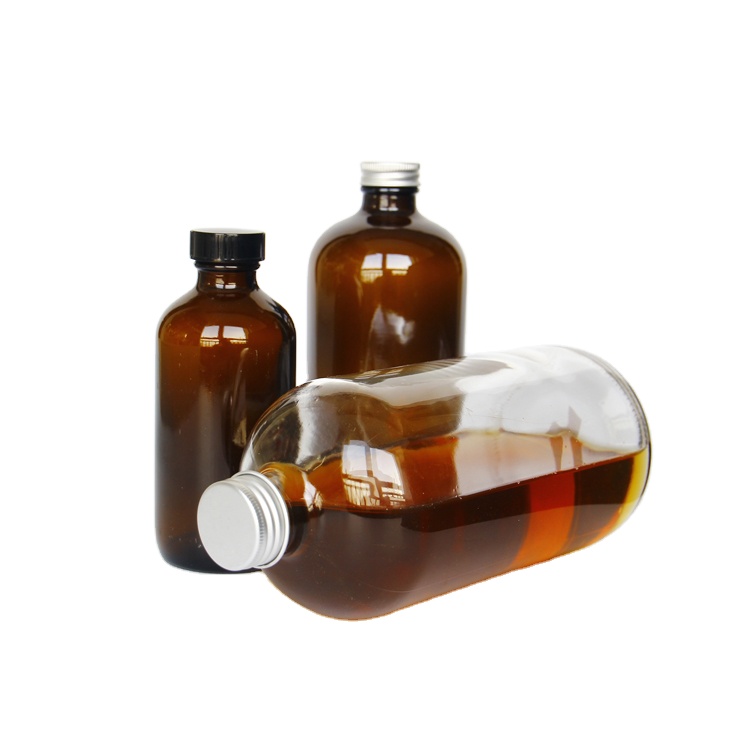 8oz 16oz clear round glass syrup juice bottle with lid
