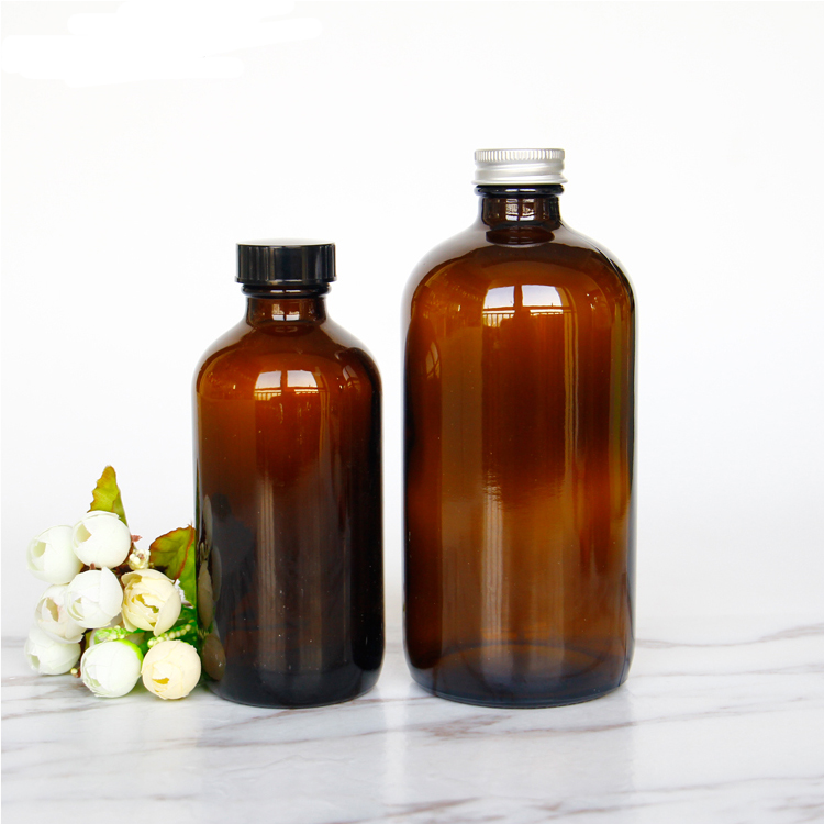 8oz 16oz clear round glass syrup juice bottle with lid