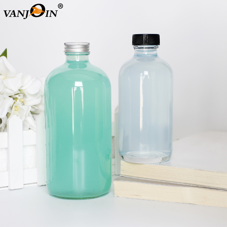 8oz 16oz clear round glass syrup juice bottle with lid