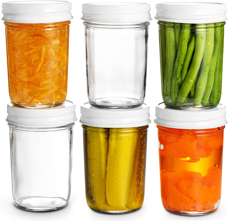 8oz 240ml Clear Glass Canning Mason Jars Regular Mouth with White Metal Caps