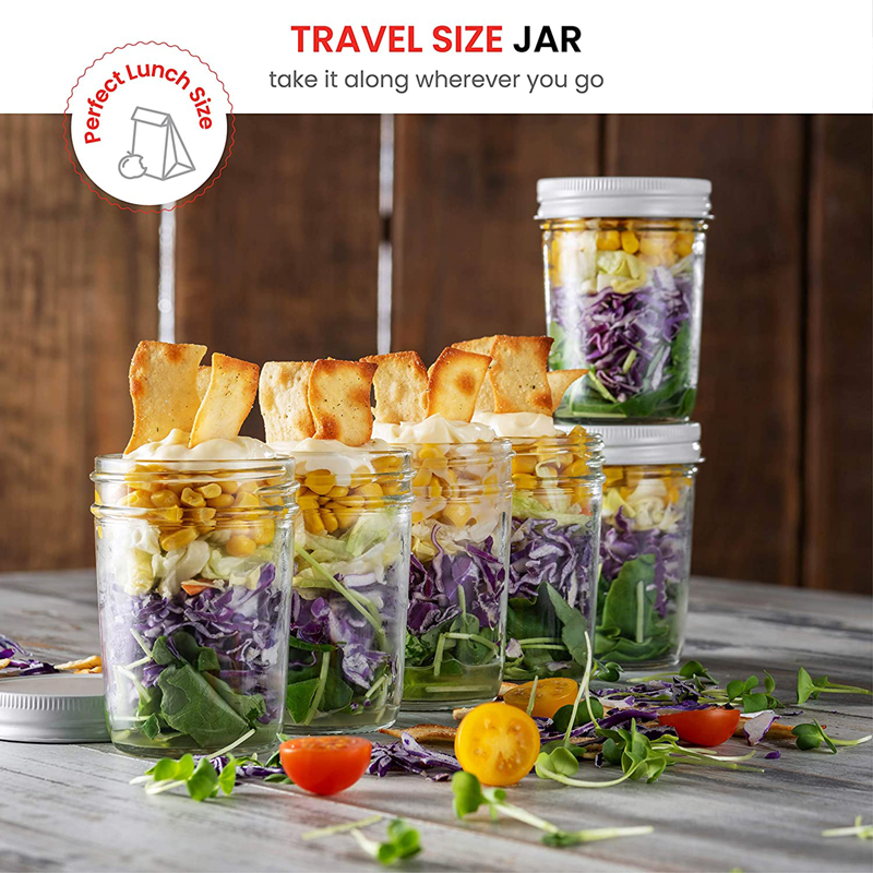 8oz 240ml Clear Glass Canning Mason Jars Regular Mouth with White Metal Caps