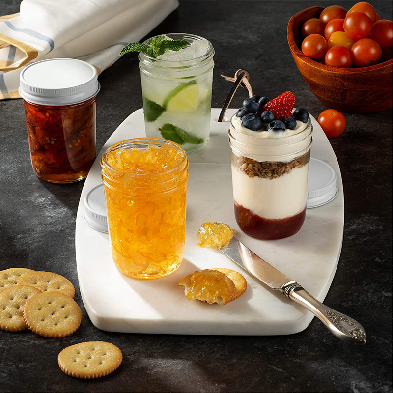 8oz 240ml Clear Glass Canning Mason Jars Regular Mouth with White Metal Caps