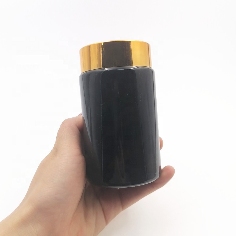 8oz 240ml cream face candle bottle 6oz raw materials amber canister weeds herbs glass jar hard ABS plastic gold cap black color