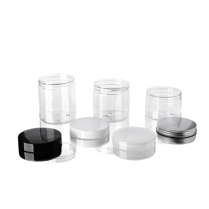 8oz 250g Clear Round Empty Plastic PET Cream Container Jar with White Black Silver Clear Lid