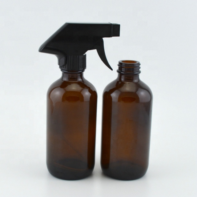 8oz 250ml Amber Boston Round Glass Spray Bottles With Trigger Sprayer