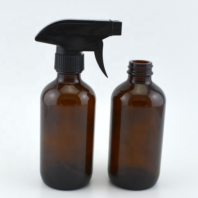 8oz 250ml Amber Boston Round Glass Spray Bottles With Trigger Sprayer