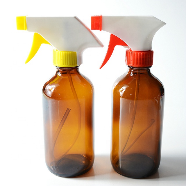 8oz 250ml Amber Boston Round Glass Spray Bottles With Trigger Sprayer