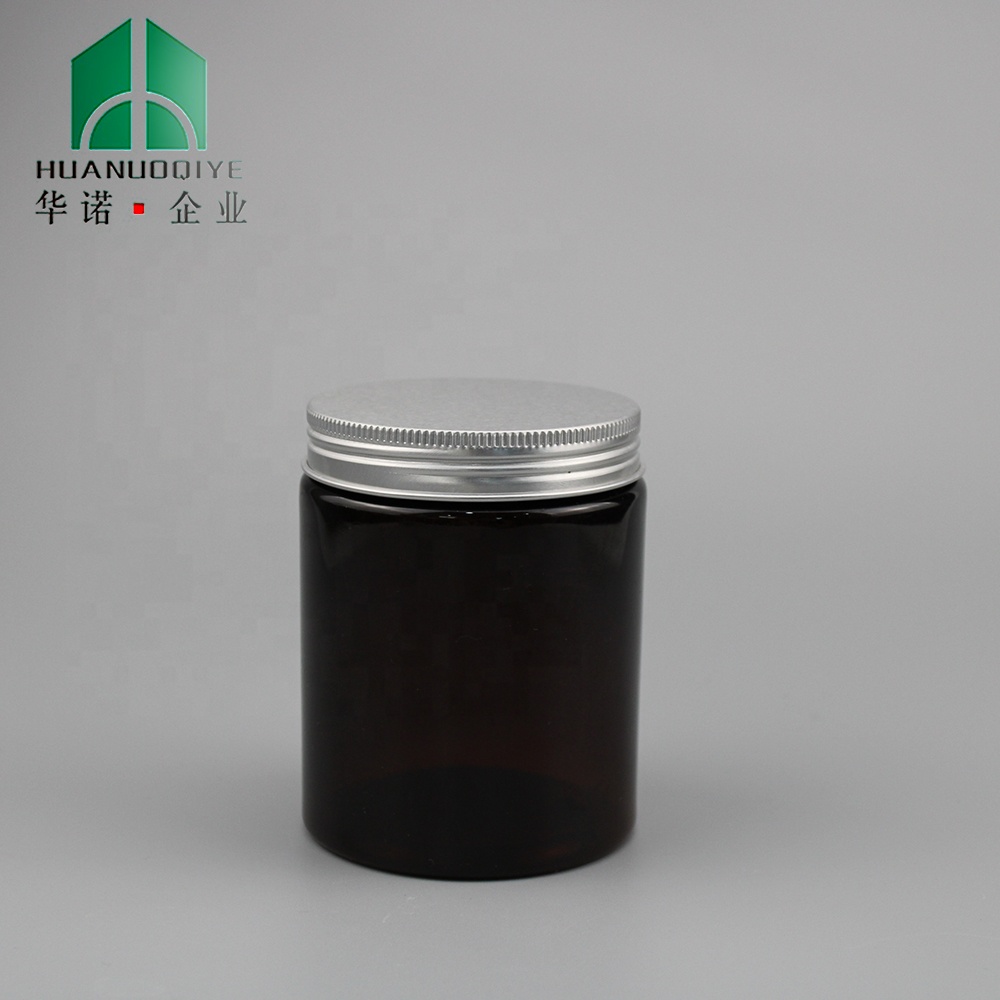 8oz/250ml Clear PET Cream Brown Plastic Jars With Black/Gold Aluminum Lid ,Powder Storage jar,Cosmetic Packaging