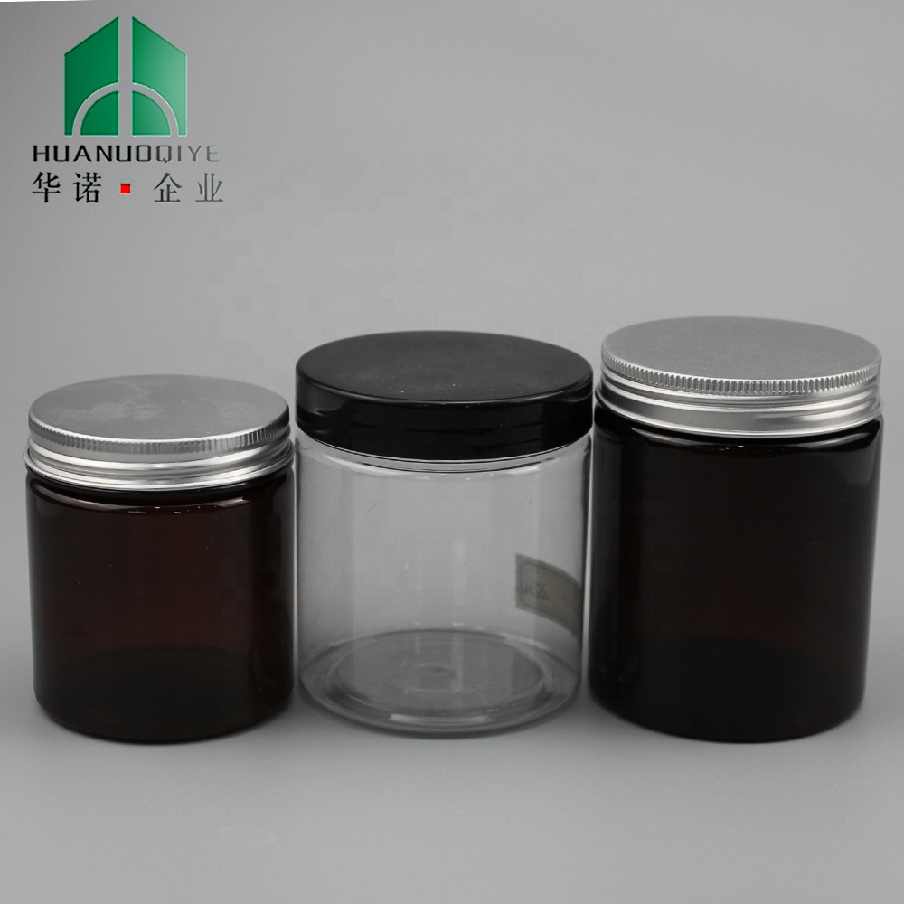 8oz/250ml Clear PET Cream Brown Plastic Jars With Black/Gold Aluminum Lid,Powder Storage jar,Cosmetic Packaging