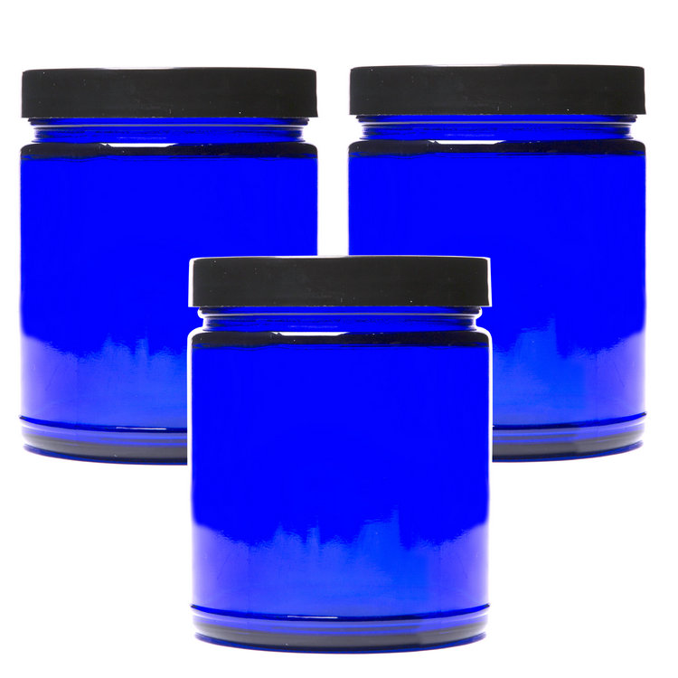 8oz 250ml Cobalt Blue Glass Cosmetic Jars and Bottles with Plastic Lids