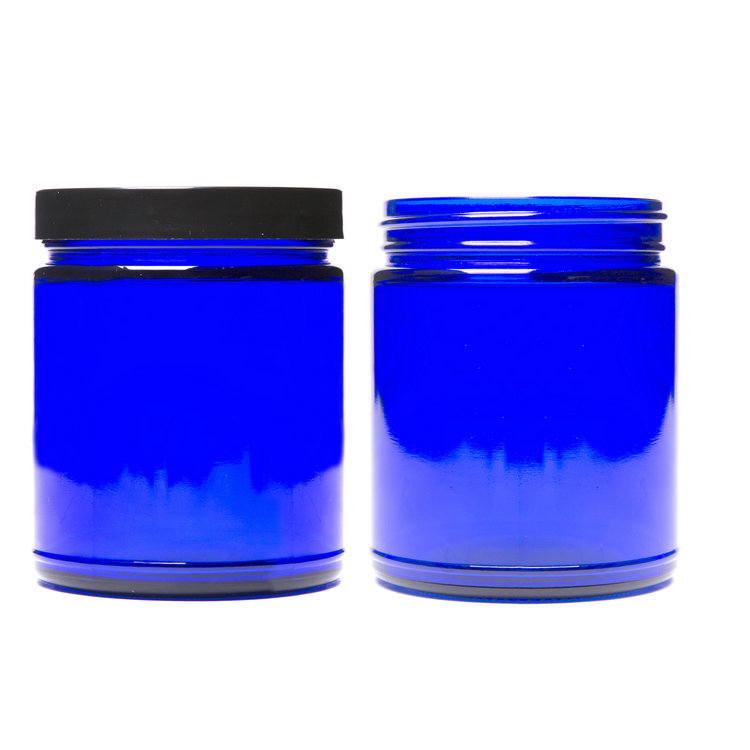 8oz 250ml Cobalt Blue Glass Cosmetic Jars and Bottles with Plastic Lids