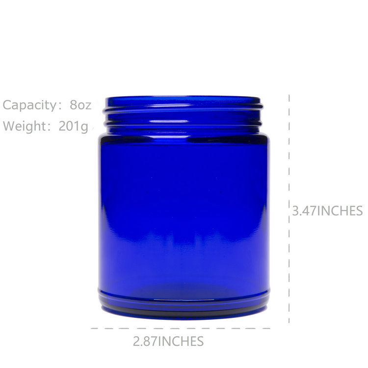 8oz 250ml Cobalt Blue Glass Cosmetic Jars and Bottles with Plastic Lids