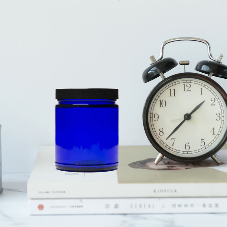 8oz 250ml Cobalt Blue Glass Cosmetic Jars and Bottles with Plastic Lids