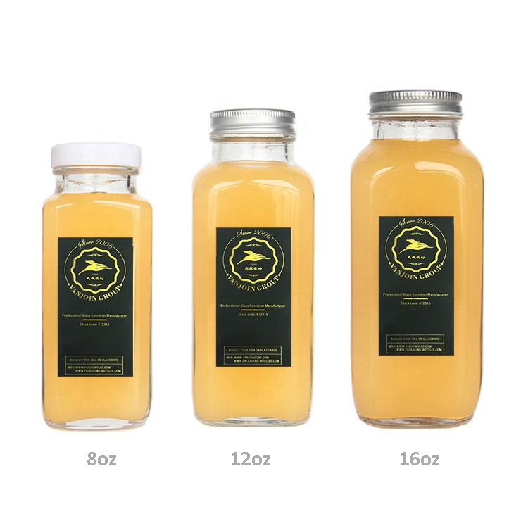 8oz 250ml Empty Clear Ice Cold Brew Juice Square Glass Bottle bouteille en verre jus With Screw Cap