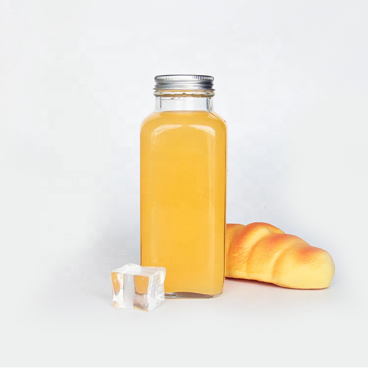 8oz 250ml Empty Clear Ice Cold Brew Juice Square Glass Bottle bouteille en verre jus With Screw Cap