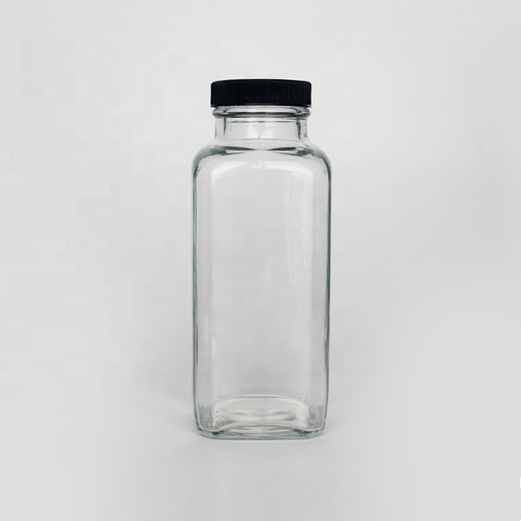 8oz 250ml Empty Clear Ice Cold Brew Juice Square Glass Bottle bouteille en verre jus With Screw Cap