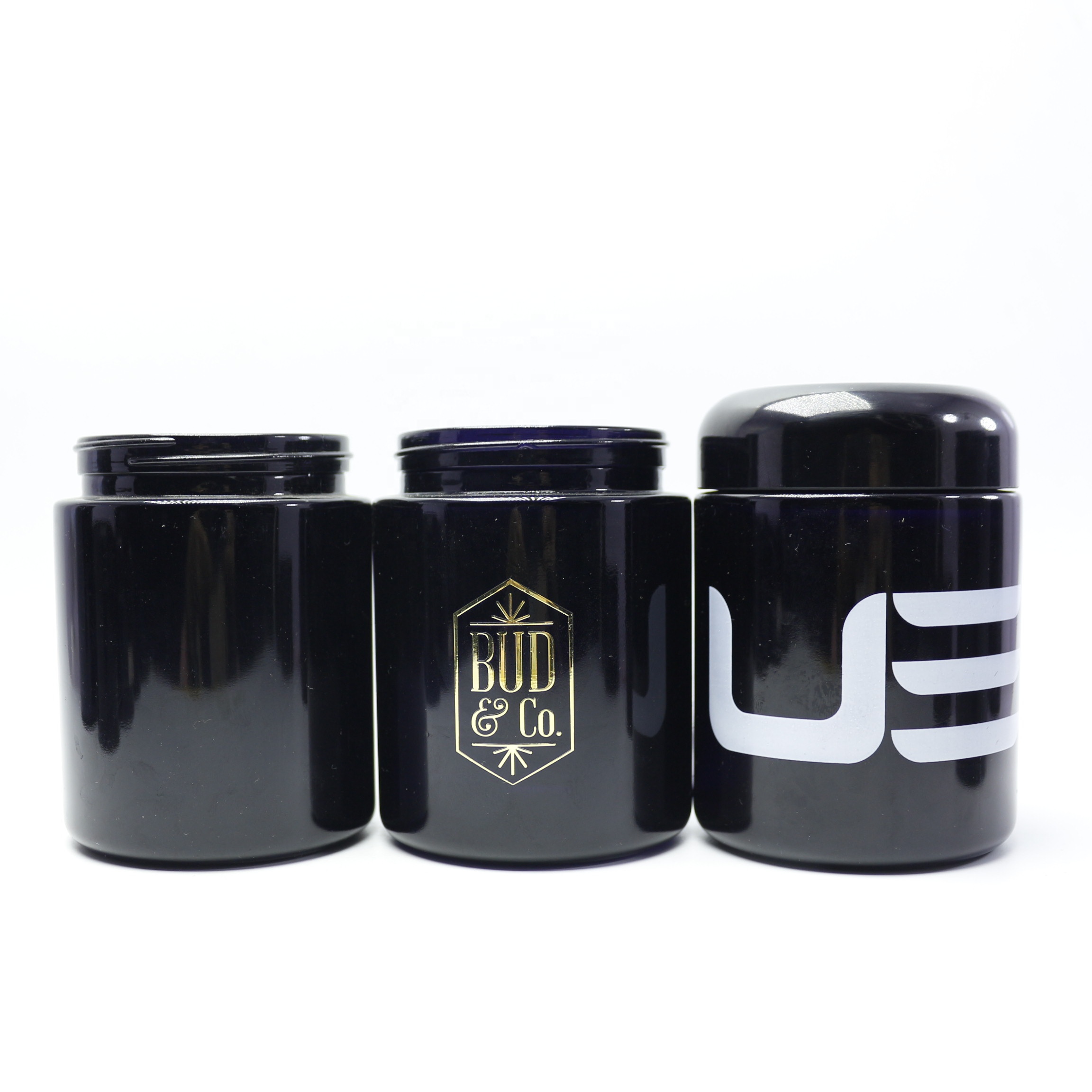 8oz 250ml empty dark high quality violet glass cosmetic cream jar with lid for dry herb storage VJ-35N