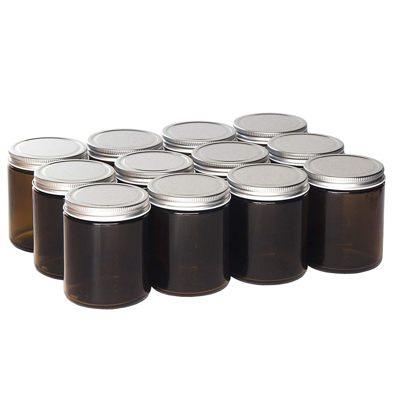 8oz 250ml straight sided round green color glass wax candle jar holder with silver metal screw lid