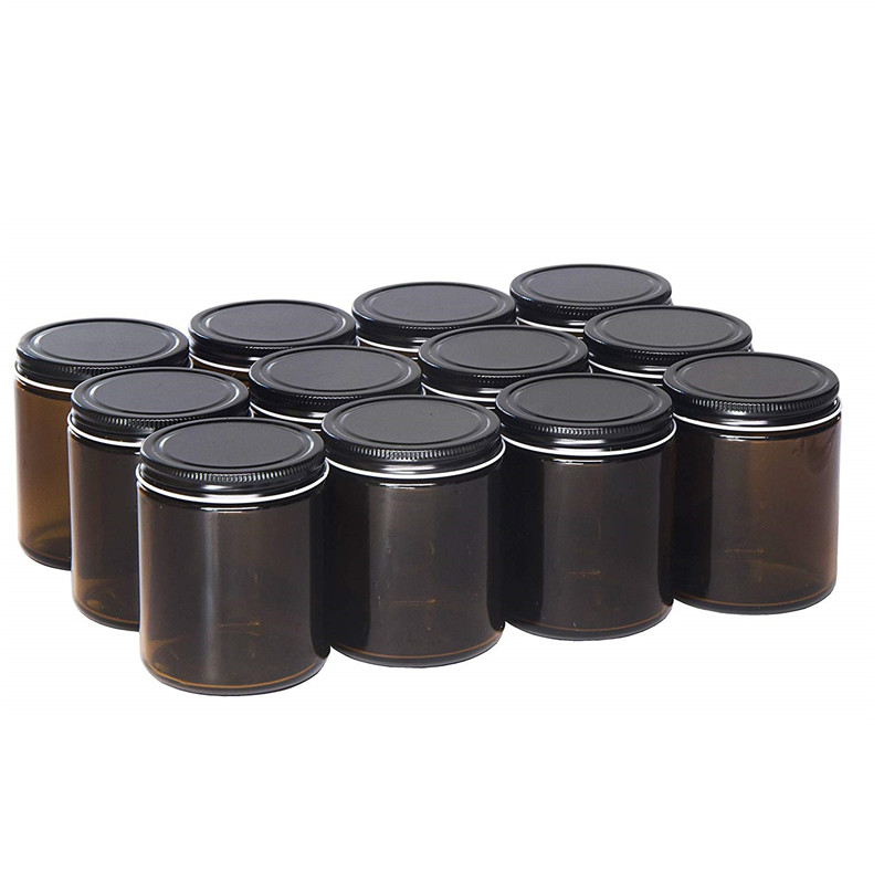 8oz 250ml straight sided round green color glass wax candle jar holder with silver metal screw lid
