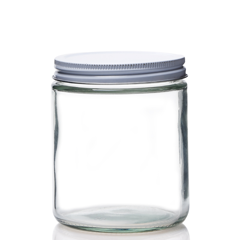 8oz 9oz Cleae Empty Round Wide Mouth Straight Sided Glass Jar With White Metal Lids