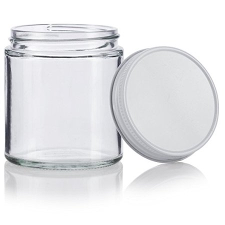 8oz 9oz Cleae Empty Round Wide Mouth Straight Sided Glass Jar With White Metal Lids