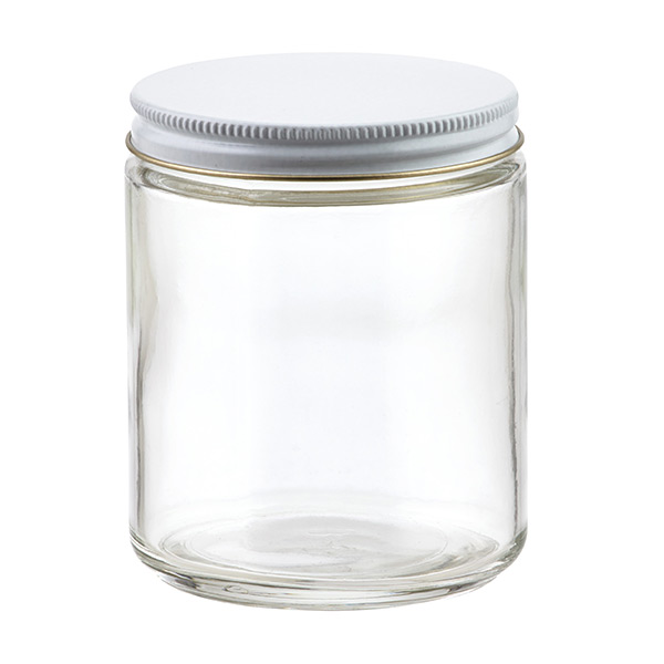 8oz 9oz Cleae Empty Round Wide Mouth Straight Sided Glass Jar With White Metal Lids