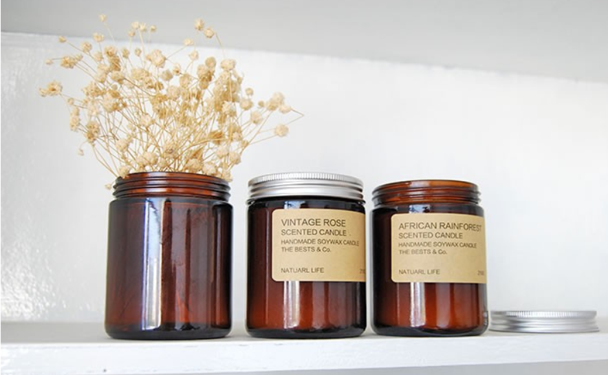 8oz / 9oz Straight Sided Amber Glass Jars for Cosmetic and candles