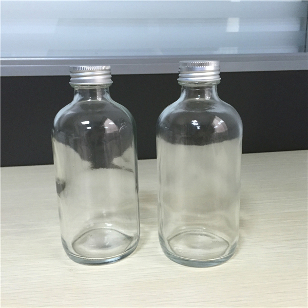 8oz Clear Glass Boston Round Food Drinking Bottle Cold Pressed Juice Bottle With Aluminum Cap