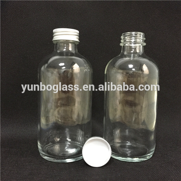 8oz Clear Glass Boston Round Food Drinking Bottle Cold Pressed Juice Bottle With Aluminum Cap